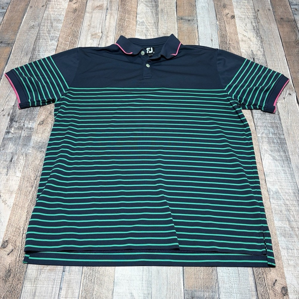 FootJoy Polo Shirt Mens Large Green Striped Short Sleeve Performance Golf